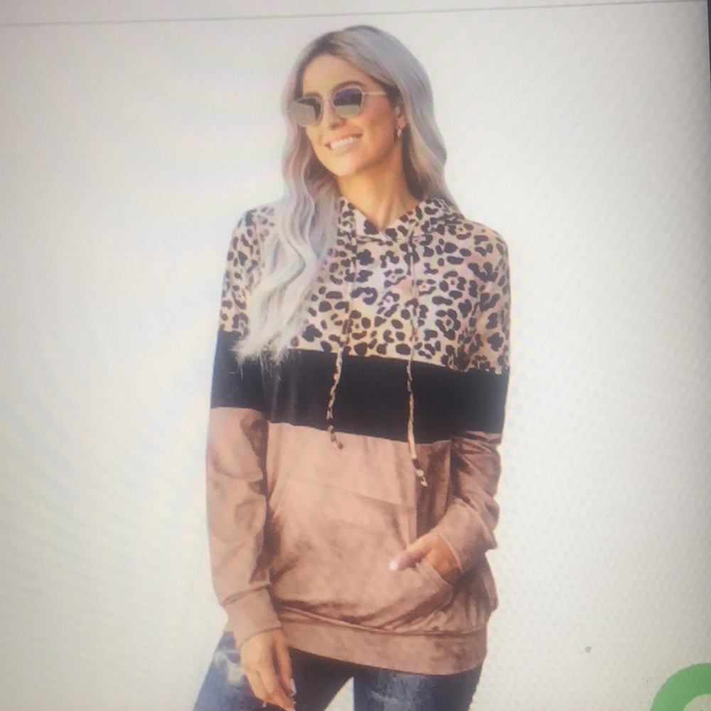 Champagne color Leopard Tie dye colorblock hoodie - Picture 7 of 8